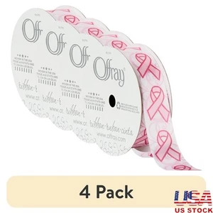 Pink Satin Ribbon 4 Pack Breast Cancer Awareness Craft Decorative Bow Gift Wrap - Picture 1 of 9