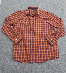 Moonshine Spirit Western Flannel Shirt Large Orange Plaid Sawtooth Pearl Snaps - Picture 1 of 13