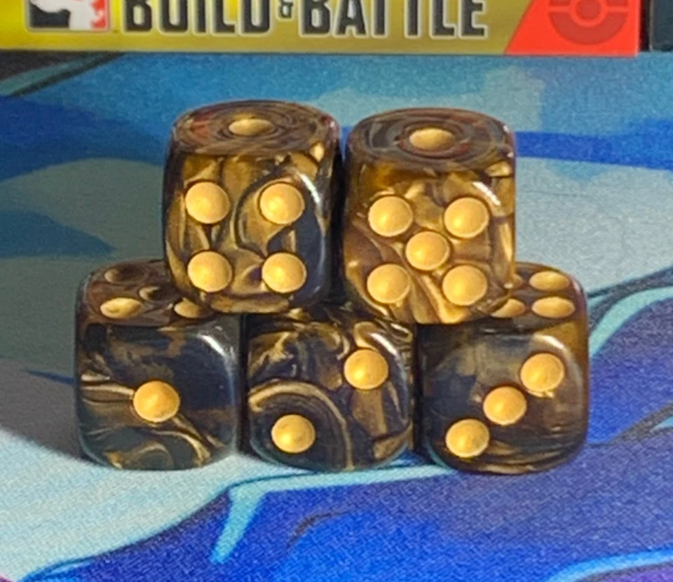 5 x BROWN & GOLD D6 DICE - IDEAL FOR ALL TABLE TOP & TCG GAMES  — 第 1/1 张图片