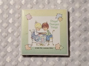 Vintage 1999 Precious Moments Prayer Changes Things Tile Square Kitchen Magnet - Picture 1 of 7