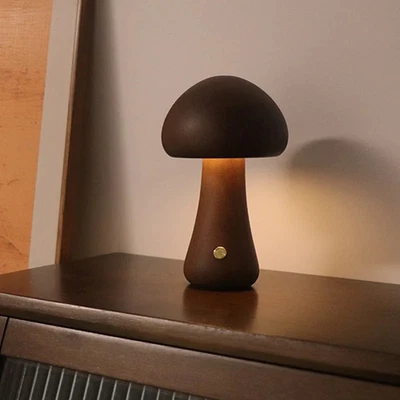 Mushroom Solid Wood LED Table Lamp Light Rechargeable Touch Control USB - image 1 of 3