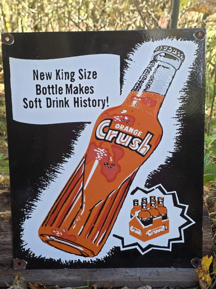 RARE GIANT VINTAGE 1950'S ORANGE CRUSH 16" X 13" PORCELAIN GAS STATION SIGN . - Image 1 of 4
