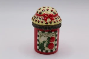 Erdbeere Konserven Marmelade aufklappbar Porzellan Schmuckdose Marmeladendose - Bild 1 von 8