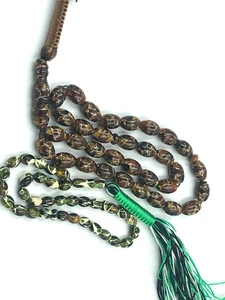2 GENUINE OVAL/BARREL MULTICOLOR PRESSED POLAND AMBER TASBIH/ROSARYمسبحة التسبيح - Picture 1 of 12