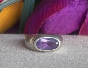 Vintage Modernist Amethyst 925 Sterling Silver Ring Sz 6.75 - Picture 1 of 9