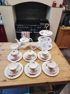 Royal Albert PRAIRIE ROSE tea set with teapot and three tier cake stand - Picture 1 of 5