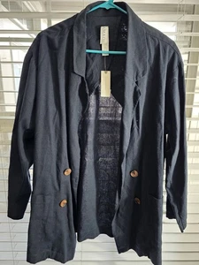 Neu mit Etikett Anthropologie Amadi Damen Oversize-Blazer Leinenmischung LARGE marineblau  - Bild 1 von 5