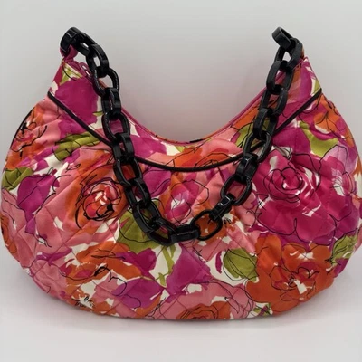Vera Bradley Rosa Patrón Acolchado Hobo Acrílico Negro Cadena Usado en Excelente Condición! Foto 1 de 4