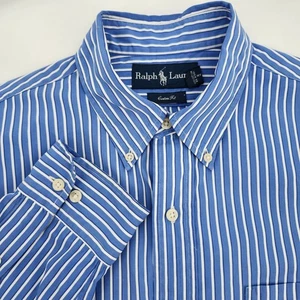 Camisa Ralph Lauren Para Hombres Calce Personalizado Abotonada Talla L (16) Azul Rayas Clásica - Imagen 1 de 8