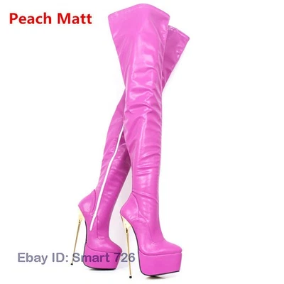Womens Gold Metal Heel 22cm Extreme High Heel Thigh High Platform Boots Stiletto - Image 1 of 4