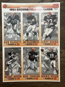 1993 McDonalds Ltd. Edition  GameDay Collector Cards CLE BROWNS Sheets 1-3 - Picture 1 of 6