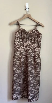 Vestido Vintage Jack Stern Wiggle Marrom Renda Sobre Nude Tamanho XS 2 4 50s Anos 60 - Imagem 1 de 4
