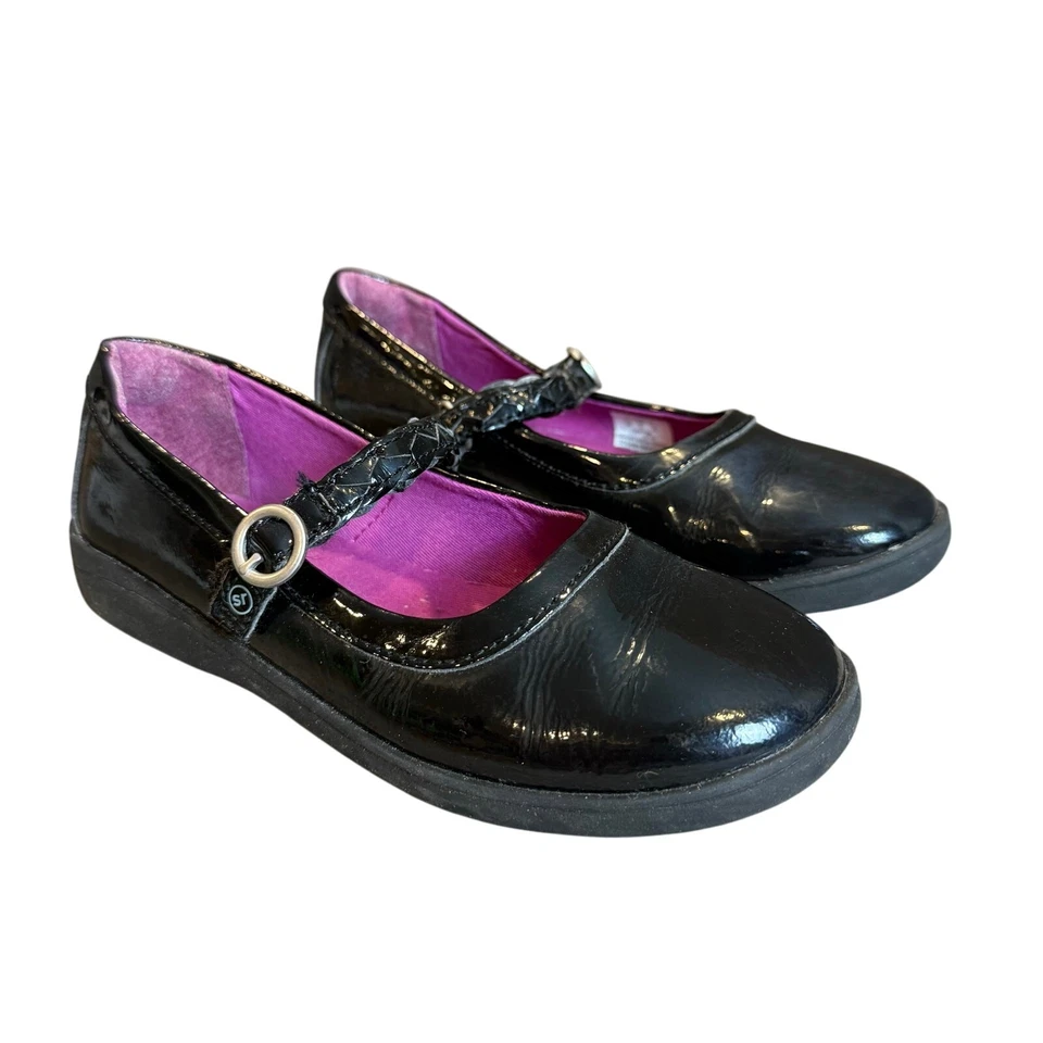 StrideRite Brielle Black Patent Leather Mary Janes Shoes Flats Girls 1 1M - Image 1 of 4