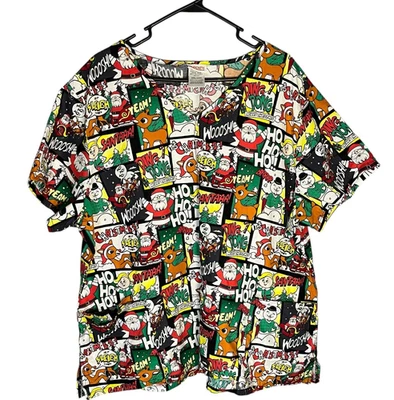 Rudolph The Red Nosed Reindeer Unisex Scrub Top Medical Christmas 3XL 3 Pockets - Image 1 of 4