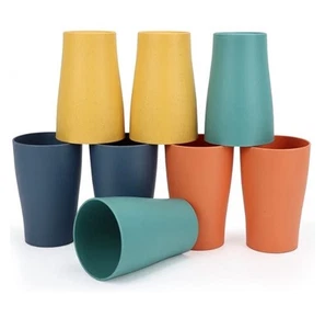 8er Pack Weizenstrohhalm Becher 8oz Plastikbecher Wiederverwendbar Spülmaschinenfest Wassergläser - Bild 1 von 4