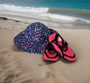 Baby Girls Floral Sun Hat (12-24 Mo) Hot Pink 5/6 Water Shoes Summer Fun Set - Picture 1 of 11