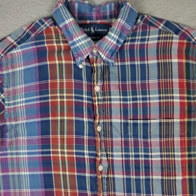 Ralph Lauren Shirt Mens XL Blue Plaid Custom Fit Pony Button Up Short Sleeve - Image 1 of 4