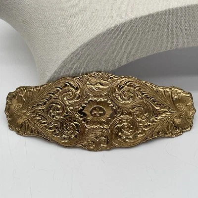 VTG Crumrine Front Plate Western Buckle Gold Tone Ornate Etched Floral Large 6” - Image 1 of 4