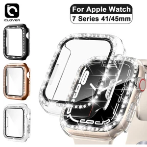 Fr Apple Watch Series 7 41/45mm Tempered Glass Screen Protector Bling Case Cover - Picture 1 of 10
