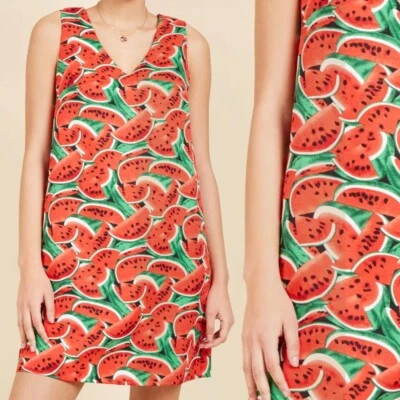 ModCloth Compania Fantastica Watermelon Sleevleess Short Shift Dress V-Neck Sz M - Image 1 of 4