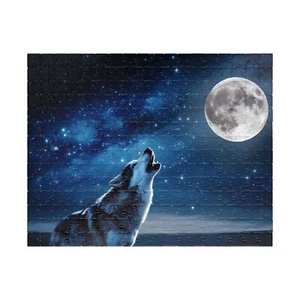 Lone Wolf Howling at Full Moon Puzzle - Picture 1 of 4