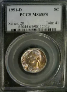 1951-D Jefferson Nickel Awesome Violet Toning PCGS MS65FS REDUZIERT 12/6/24 (10012) - Bild 1 von 4