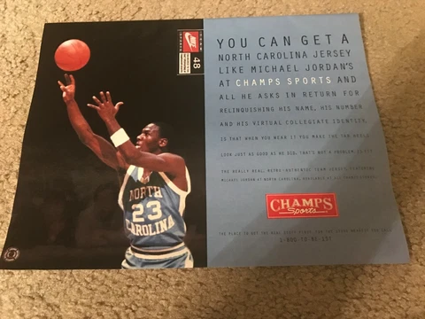 Vintage NIKE MICHAEL JORDAN #23 UNC TAR HEELS Jersey Poster Print Ad "THE SHOT" Cover