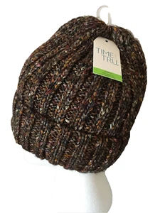 TIME AND TRU Marled Dark Brown Beanie Faux Fur Lined Hat One Size - Picture 1 of 6