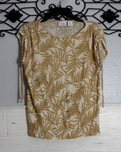 Nicole Miller Linen Knit Top Size S Short Sleeve Multicolored Floral Round Neck - Picture 1 of 5