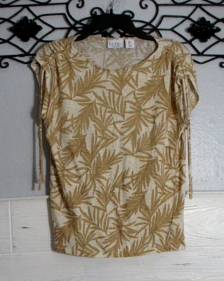 Nicole Miller Linen Knit Top Size S Short Sleeve Multicolored Floral Round Neck - Image 1 of 4