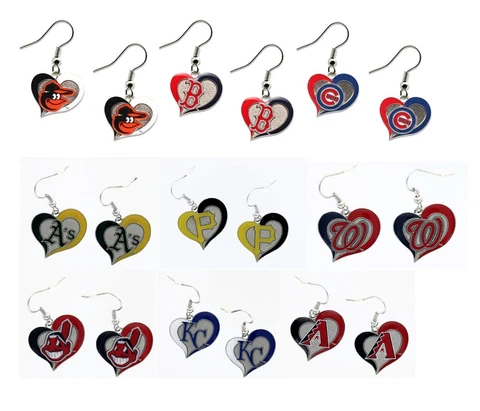 MLB Swirl Heart Team Dangle Earrings - Pick Your Team Cover