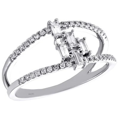 14K White Gold Baguette Diamond Cluster Statement Band 10mm Cocktail Ring 1/3 CT - Image 1 of 4