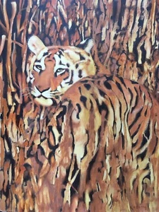 VINTAGE TIGERÖLGEMÄLDE SIGNIERT KATZENDSCHUNGEL R. V. BEERE 20. JAHRHUNDERT - Bild 1 von 6