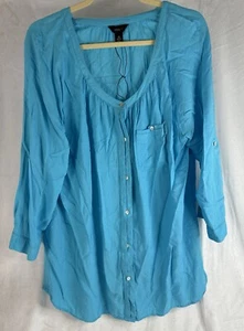 Intro Women's Aqua Blue Peasant Flowey Button Blouse Tunic Size Xl Casual - Picture 1 of 14