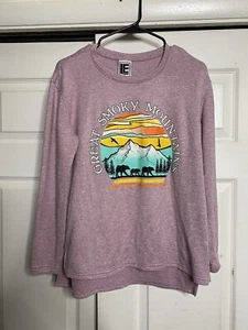 TOLLES SMOKY MOUNTAINS Langarm-T-Shirt meliert lila koralle Farbe Grafik S - Bild 1 von 4