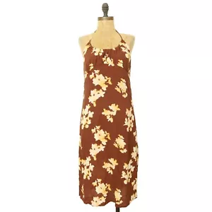 Vestido HALOGEN Nordstrom Halter Midi Talla M Floral Fundido Marfil Marrón NUEVO B66 - Imagen 1 de 5