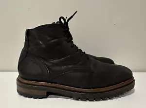 H by Hudson Boltby Hombre Talla EU 42 US 9 Negro Cuero Cordones Botines - Imagen 1 de 10
