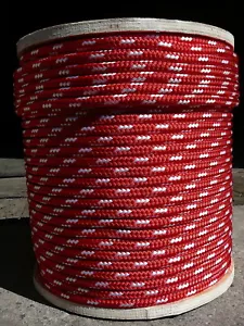 Sailboat Rigging Rope 3/8" x 200' Red/White Double Braided Sheet Halyard Line - Picture 1 of 3