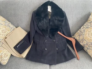 Burberry London Fox Fur Collar Virgin Wool Cashmere Melfield Peacoat US 8 R$2195 - Picture 1 of 12