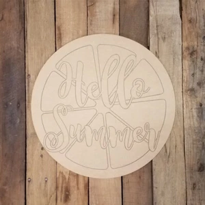 Citrus Fruit Slice Hello Summer Circle, Orange Lemon Wood Shape Paint by Line - Picture 1 of 1