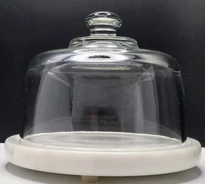 Vintage Glass Domed Cloche Butter Cheese Dish with Marble Base - Picture 1 of 8