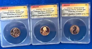 2019 W Lincoln 1C Cent 3 Coin Complete Set #896 of 1776 ANACS PR69/RP69/SP69 - Picture 1 of 2
