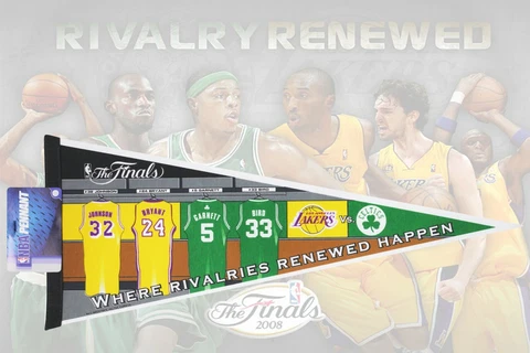 LA Lakers Boston Celtics NBA Finals Champ Rivalries Renew Rare Pennant Flag Kobe Cover