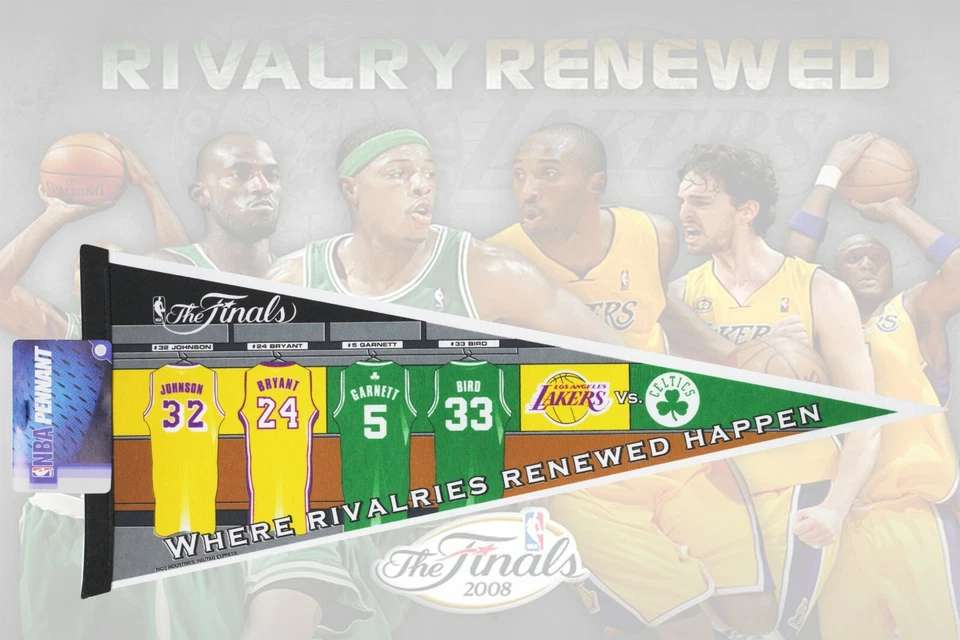 LA Lakers Boston Celtics NBA Finals Champ Rivalries Renew Rare Pennant Flag Kobe