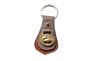 Dooney & Bourke Key FOB Ring Brass Duck Taupe Brown All Weather Leather 1990s - Picture 1 of 5