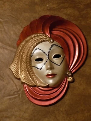 Máscara de pared de cerámica pintada arte rojo/blanco/dorado de lujo decoración Foto 1 de 4