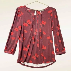 Daniel Rainn Burgundy Floral Knit Blouse NWT Size Small Pleats 3/4 Sleeves Boho - Picture 1 of 11
