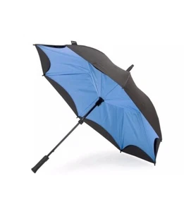 KAZbrella Reverse Umbrella Waterproof Windproof Inverted Inside Out Blue Black - Picture 1 of 8