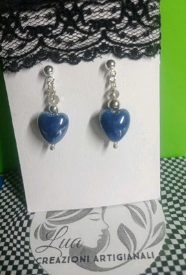 Orecchini Donna Pendenti con cuore di Ceramica Smaltata Blu💙 LuaCreazioni 💙 - Immagine 1 di 2