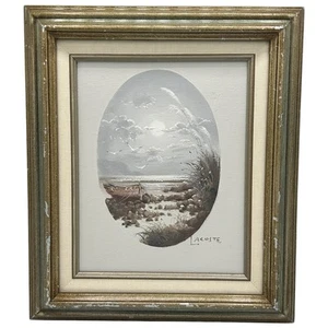 Vintage Ölgemälde gerahmt Strand Ozean signiert Lacoste - Bild 1 von 4